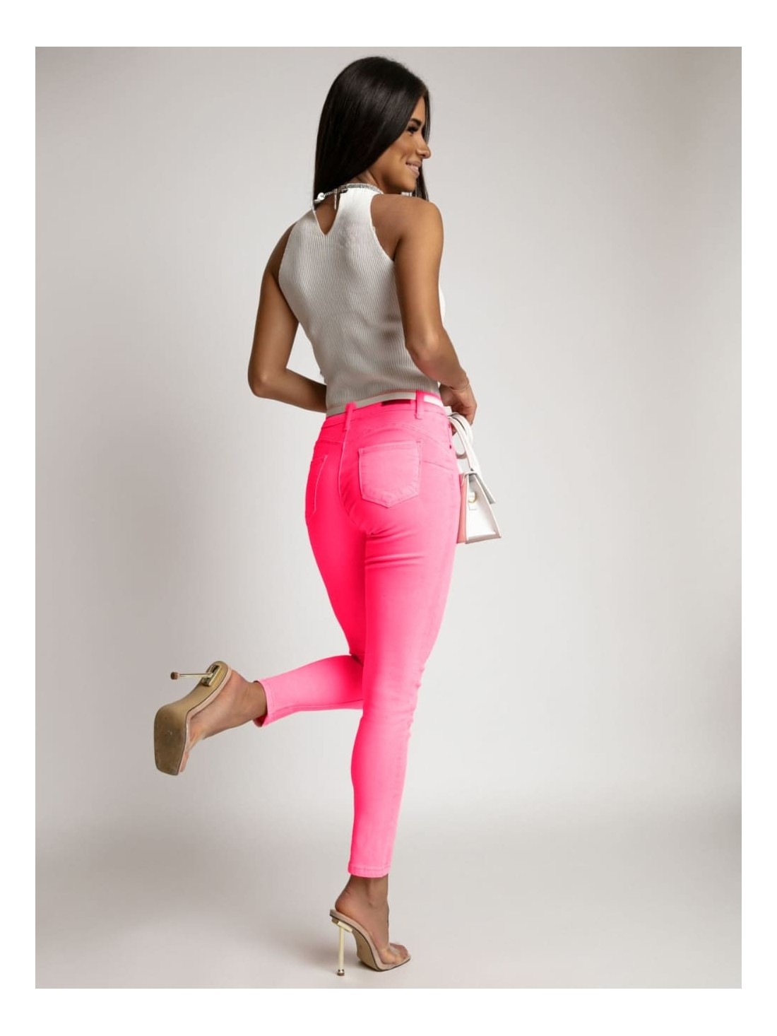 Push up denim pants neon pink 46669